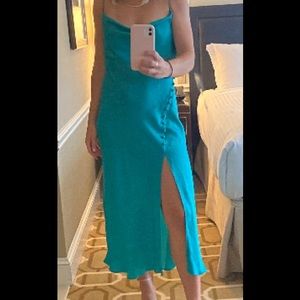 Zara teal spag strap button midi dress